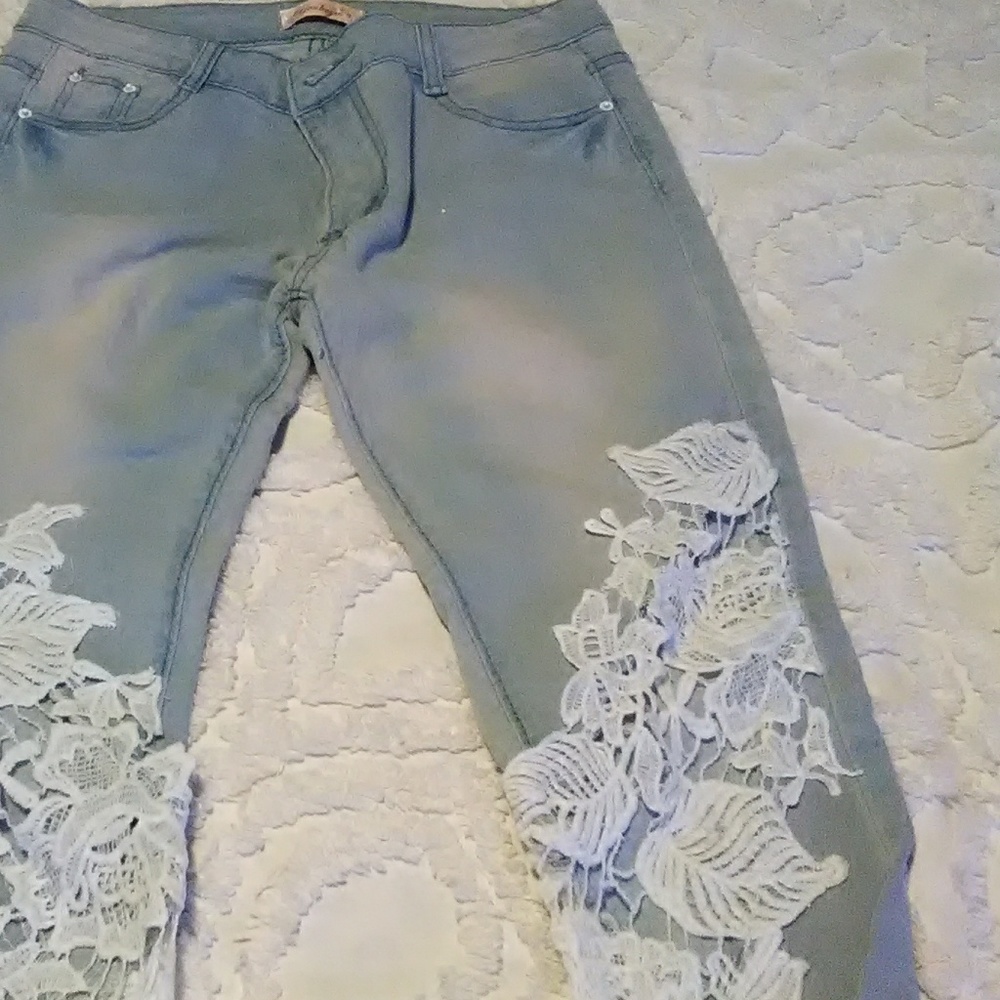 White lace jeans